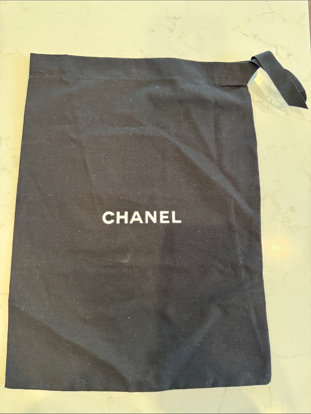 CHANEL Black Drawstring Dust Bag with White Logo